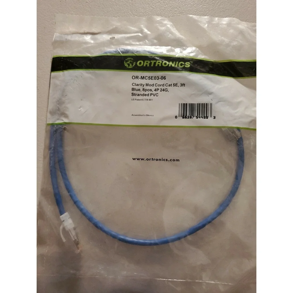 Ortronics Cord OR-MC5E03-06 MOD, Clarity, 5e 3 feet Blue 4P 24G ST PVC New